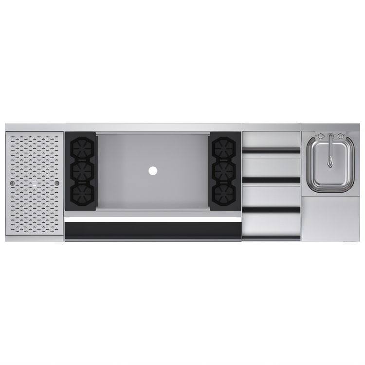 Product image #2 for Krowne Royal Series 72-Inch Underbar Cocktail Station with Center Ice Bin, Blender Station, Liquor Display, Drainboard, and 10-Circuit Cold Plate