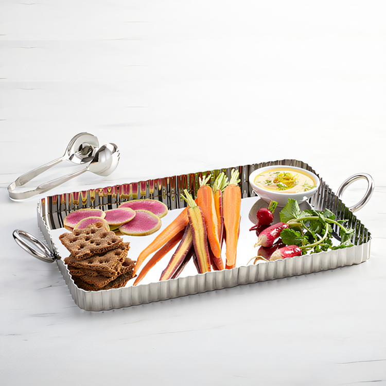 Product image #2 for American Metalcraft Rectangular Fluted Stainless Steel Serving Tray, 10 Inch