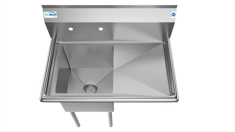 Product image #2 for KoolMore 33-Inch 1-Compartment Commercial Sink with Right Drainboard and Backsplash