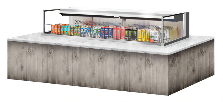 Product image #2 for Turbo Air Low Profile Drop-In Horizontal Open Refrigerated Display Case with Glass Side Panels, Deck Only, 9.7 Cu. Ft.