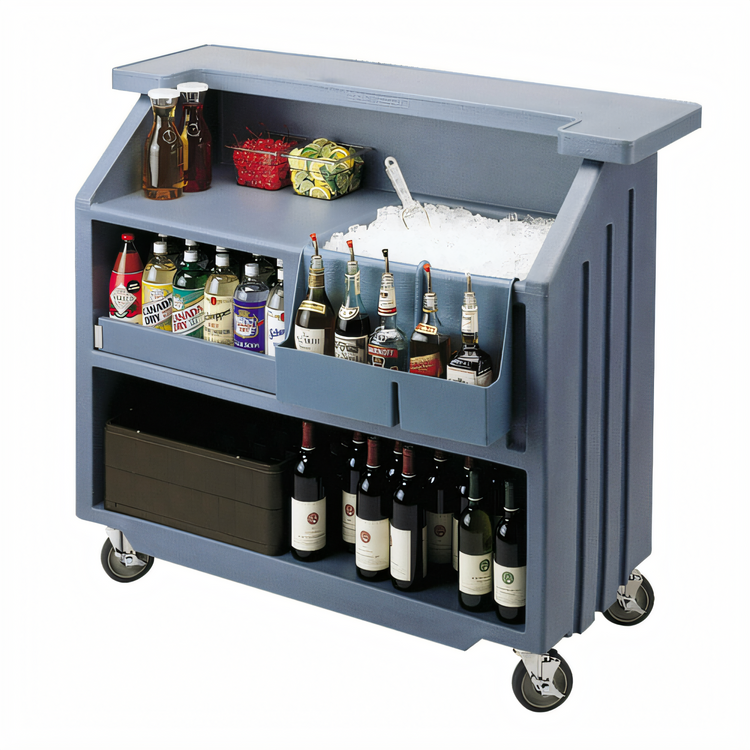 Product image #2 for Cambro Cambar 54-Inch Portable Beverage Bar with 80 lb. Ice Sink, 5-Bottle Speed Rail, Vinyl Cover, Slate Blue
