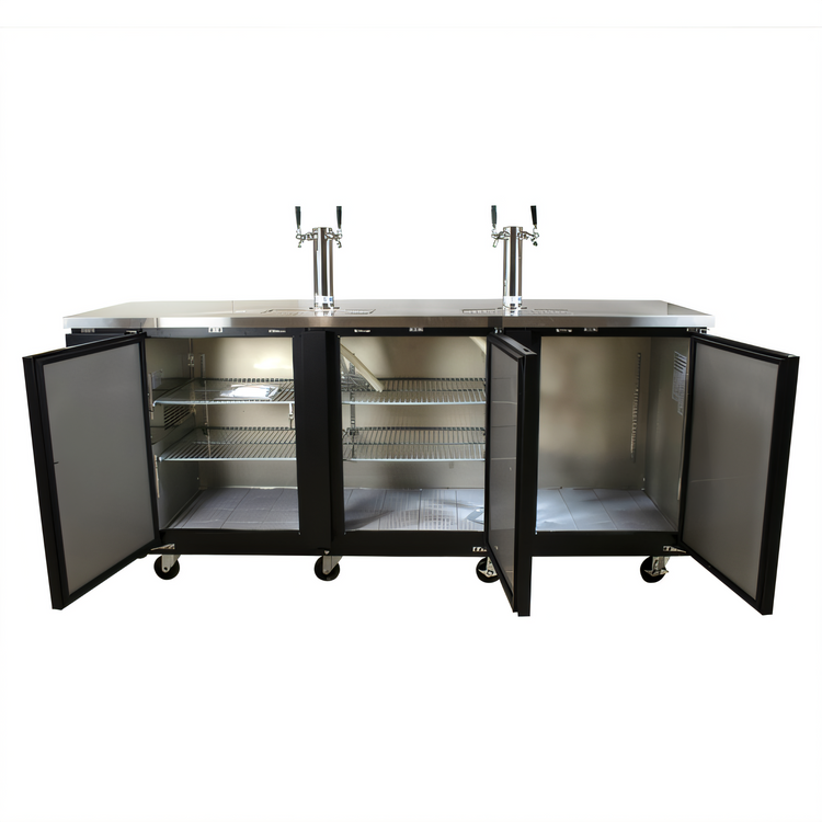 Product image #2 for BK Resources 90-Inch Underbar Draft Beer Cooler / Kegerator Beer Dispenser with 3 Doors, 2 Towers and 3-Keg Capacity