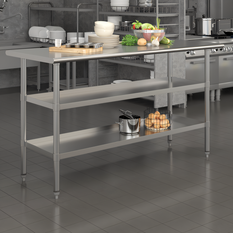 Product image #2 for 18-Gauge Stainless Steel Work Table with 2 Undershelves, 60 x 24 Inches