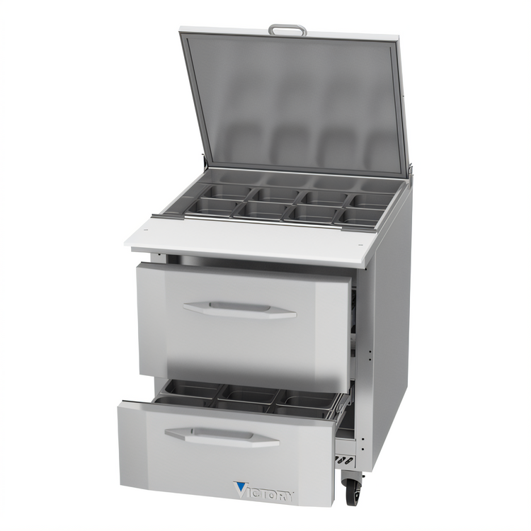 Product image #2 for Victory UltraSpec™ V-Core Big Top 27-Inch Sandwich Prep Refrigerator with 2 Drawers and 12-Pan Top