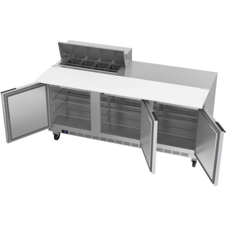 Product image #2 for Beverage-Air SPE72HC-08C Three-Section Sandwich Top Refrigerated Prep Table, 72 Inch, 3-Door, 8-Pan
