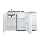 Thumbnail image #2 for Summit 60-Inch All-In-One White Kitchenette with 20-Inch 4-Burner Sealed Gas Range and Oven, Refrigerator-Freezer, Sink, and Storage Cabinet