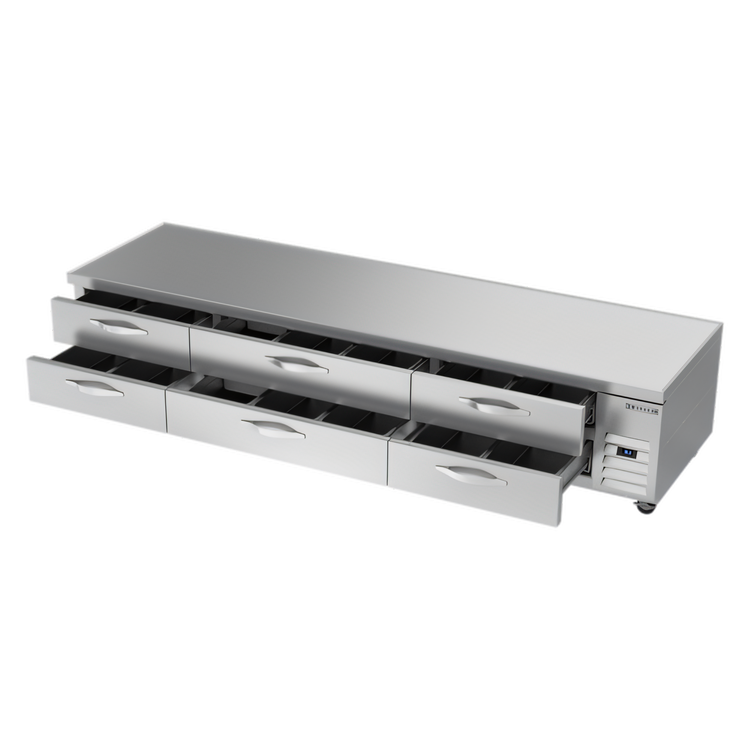 Product image #2 for Beverage-Air Six-Drawer Chef Base Refrigerator, 112-Inch Wide, Stainless Steel Top, Side-Mounted Refrigeration