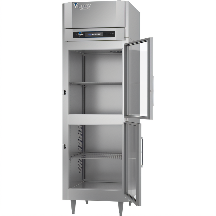 Product image #2 for Victory UltraSpec 1-Section Reach-In Freezer with Half-Height Hinged Glass Doors, 21.01 Cu. Ft., Stainless Steel, Top-Mounted Self-Contained Refrigeration