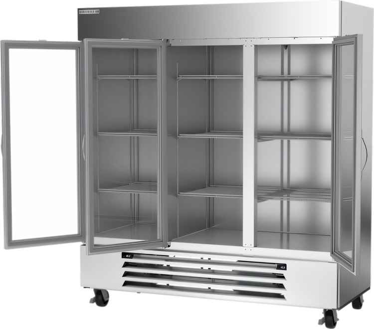 Product image #2 for Beverage Air Horizon Series Dual Temperature 3-Section Glass Door Reach-In Refrigerator/Freezer, Bottom-Mount, Self-Contained