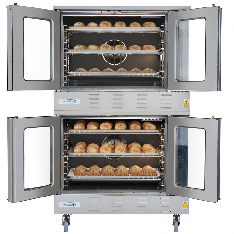 Product image #2 for KoolMore 38-Inch Double-Deck Standard-Size Liquid Propane Commercial Convection Oven with Dual Glass Doors and Casters