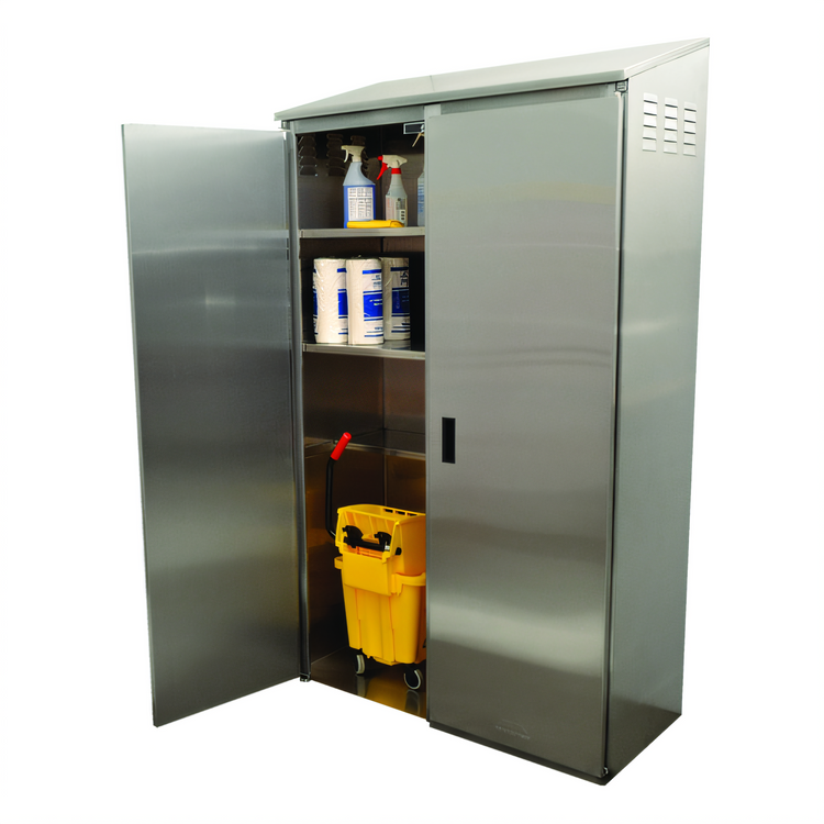 Product image #2 for Double Width Stainless Steel Mop Sink Cabinet with Right-Side Sink, 84-Inch High
