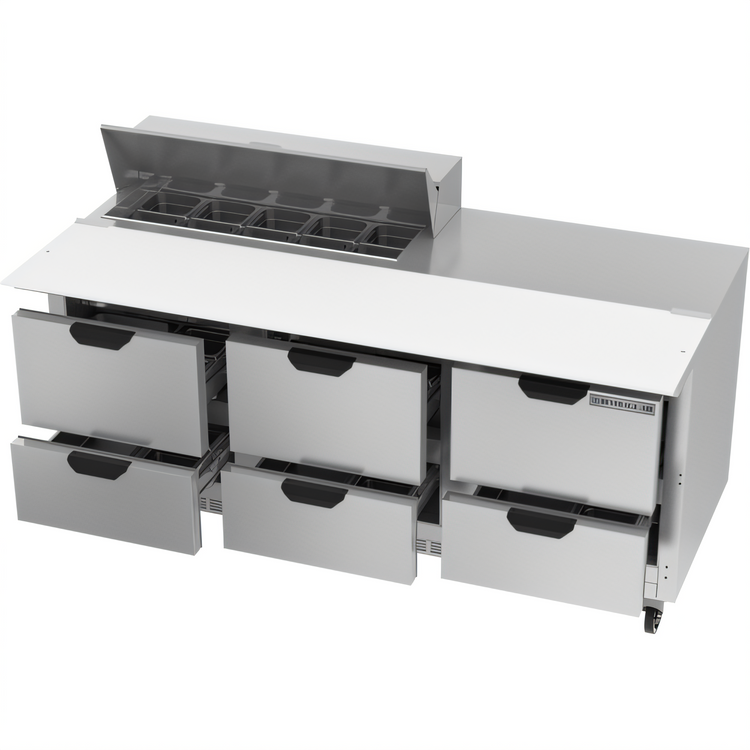 Product image #2 for Beverage-Air 72-Inch Three-Section Refrigerated Sandwich Prep Table with 6 Drawers