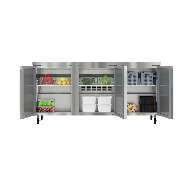 Product image #2 for 72-Inch Three-Section Undercounter Reach-In Refrigerator with Solid Stainless Steel Doors
