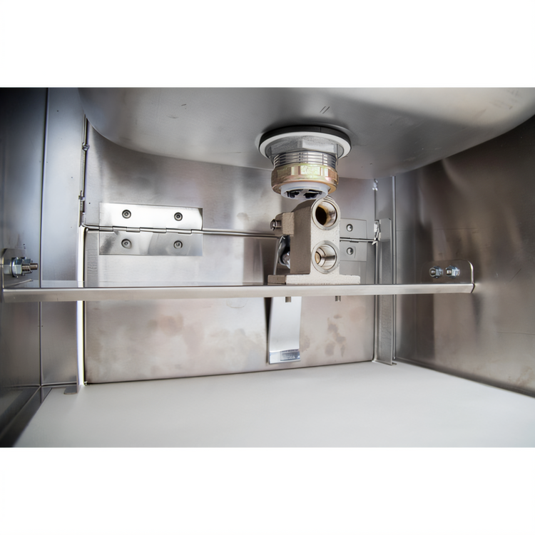 Product image #2 for John Boos Wall-Mount Stainless Steel Hand Sink with Knee-Activated Gooseneck Faucet, 14 x 10 x 5 Inch Bowl