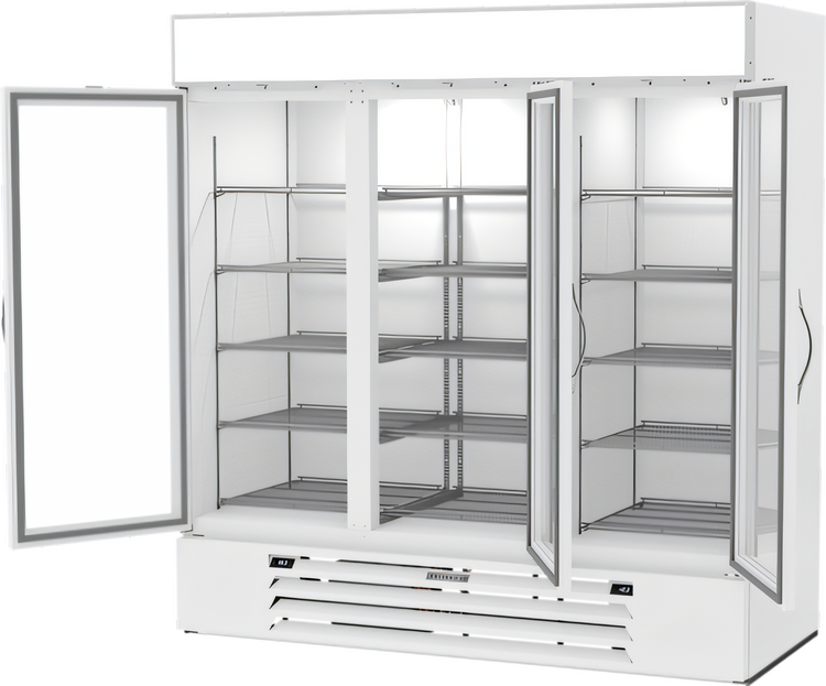Product image #2 for Beverage Air MarketMax Dual-Temp 3-Section Reach-In Glass Door Merchandiser Refrigerator/Freezer