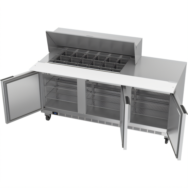 Product image #2 for Beverage-Air Three-Section Mega Top Refrigerated Prep Table, 72 Inch, 3 Door