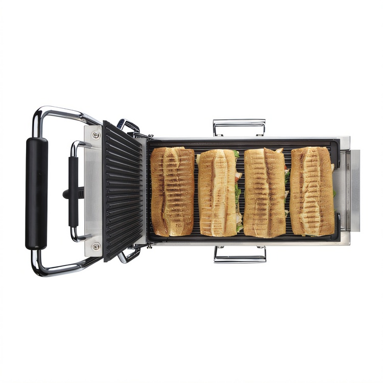 Product image #2 for Waring Panini Compresso Slimline Commercial Panini Grill with Ribbed Cast Iron Plates, 7.75 x 14.5 Inch Cooking Surface, 120V
