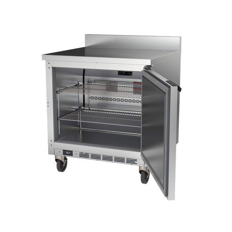 Product image #2 for Beverage-Air 32-Inch One-Section Worktop Refrigerator with Solid Door and 4-Inch Backsplash