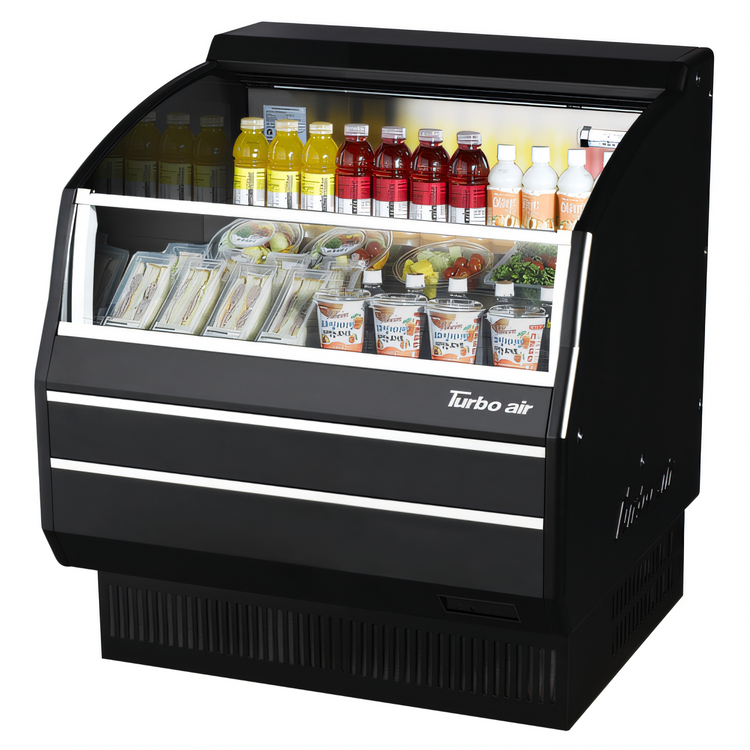 Product image #2 for Turbo Air Slim Profile Horizontal Open Display Merchandiser with Solid Side Panels, 39-1/8 Inch W, 6.7 Cu. Ft., Black