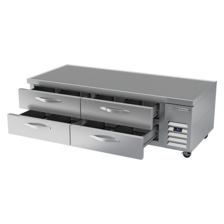 Product image #2 for Beverage-Air Four-Drawer Chef Base Refrigerator, 72-Inch Wide, Side-Mounted Self-Contained, R290