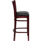 Thumbnail image #2 for Flash Furniture Hercules XU-DGW0008BARVRT-MAH-BLKV-GG Commercial Bar Stool, Vertical Slat Wood Back, Black Vinyl Upholstered Seat, Mahogany Finish