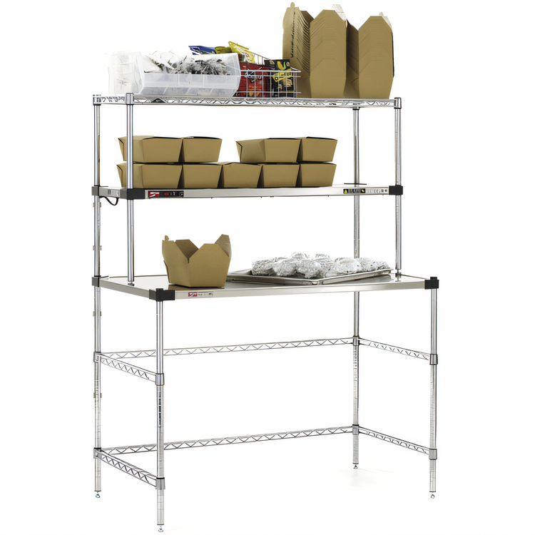 Product image #2 for Metro Super Erecta HOT 48-Inch x 24-Inch Stainless Steel Heated Workstation with Open Base and Wire Overshelf