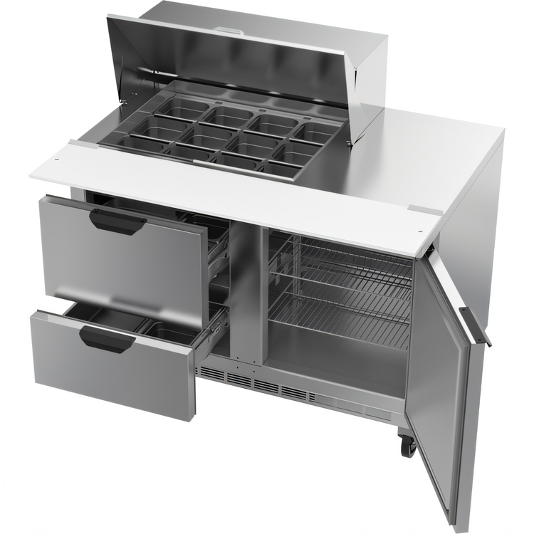 Product image #2 for Beverage-Air 48-Inch Mega Top Refrigerated Sandwich Prep Table with 2 Drawers, 1 Door, 12-Pan Top