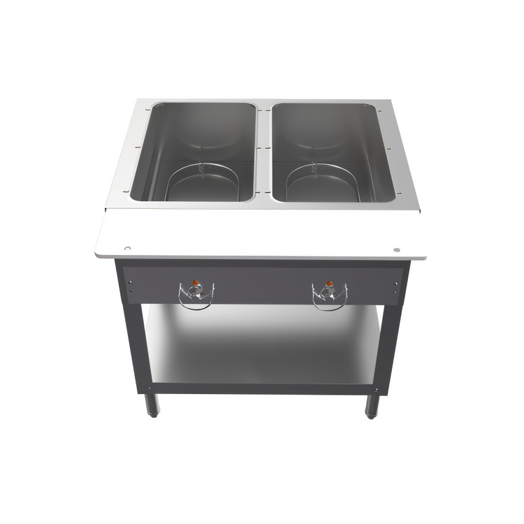 Product image #2 for BK Resources 2-Pan Electric Open Well Steam Table with Open Shelf Base and Cutting Board, 120V