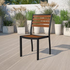 Thumbnail image #2 for Flash Furniture XU-DG-HW6036-GG Outdoor Side Chair, Faux Teak Slat Seat and Back, Black Powder-Coated Aluminum Frame