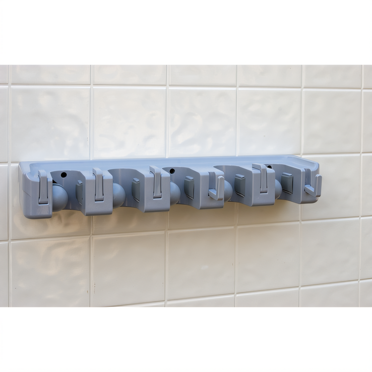Product image #2 for Roll N' Grip Plus Wall-Mount Broom/Brush Holder, 16-1/2 x 5 x 3-1/2 Inches, ABS Plastic, Light Blue
