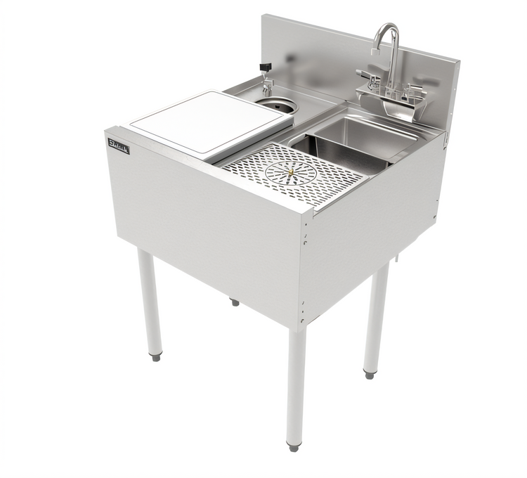 Product image #2 for Perlick Top Shelf Series 24-Inch Freestanding Underbar Prep Sink with Sink Bowl, Cutting Board, Glass Rinser, and Tool Well Faucet