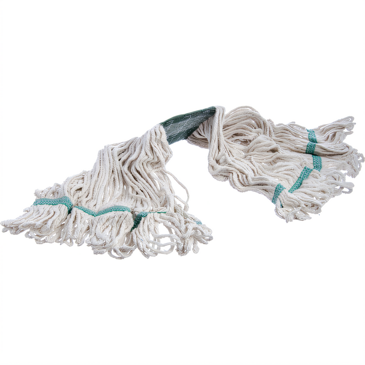 Product image #2 for Flo-Pac® Medium 4-Ply Cotton Looped-End Wet Mop Head with White Yarn and Green 5-Inch Vinyl-Coated Band