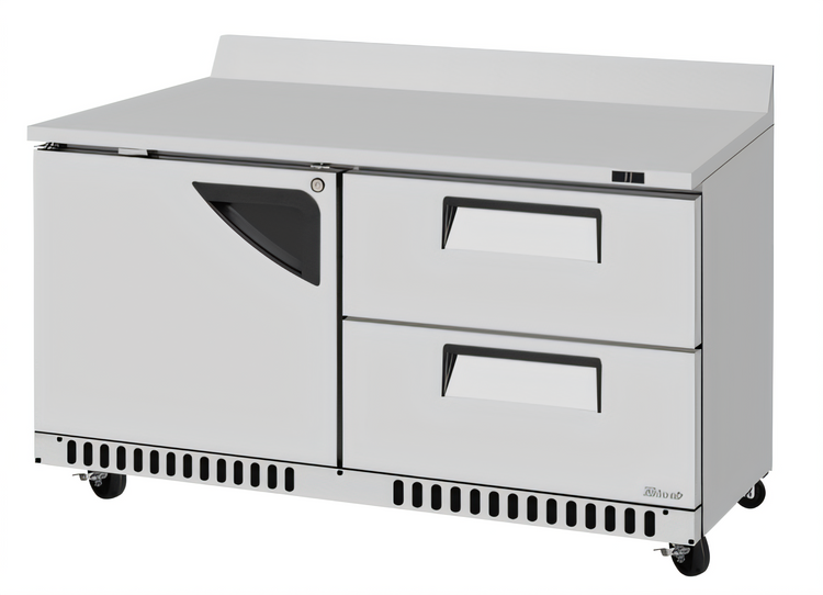 Product image #2 for Turbo Air Super Deluxe 60-1/4-Inch Stainless Steel Front-Breathing Two-Section Worktop Refrigerator with 1 Solid Door and 2 Drawers
