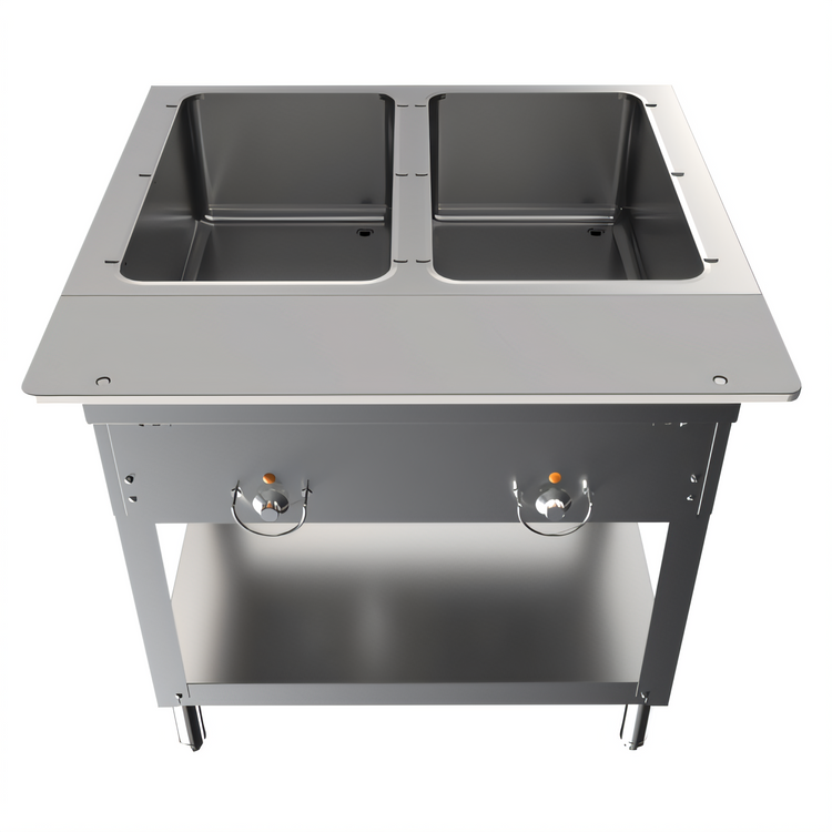 Product image #2 for BK Resources ST-SW-2 2-Pan Electric Steam Table with Sealed Wells, Open Shelf Base, and Cutting Board Shelf