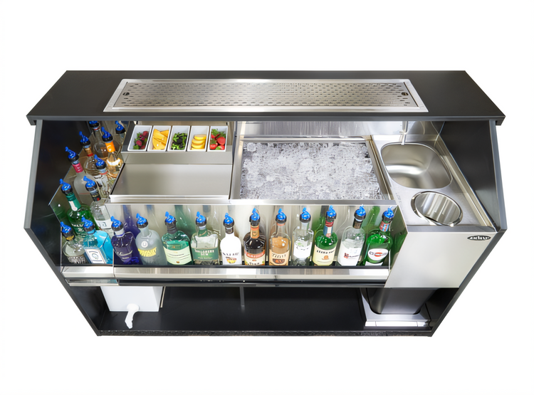 Product image #2 for Krowne Bad Birdy 66-Inch Stainless Steel Portable Bar with Dual Ice Bins, Dump Sink, Speed Rail and Outdoor Cover