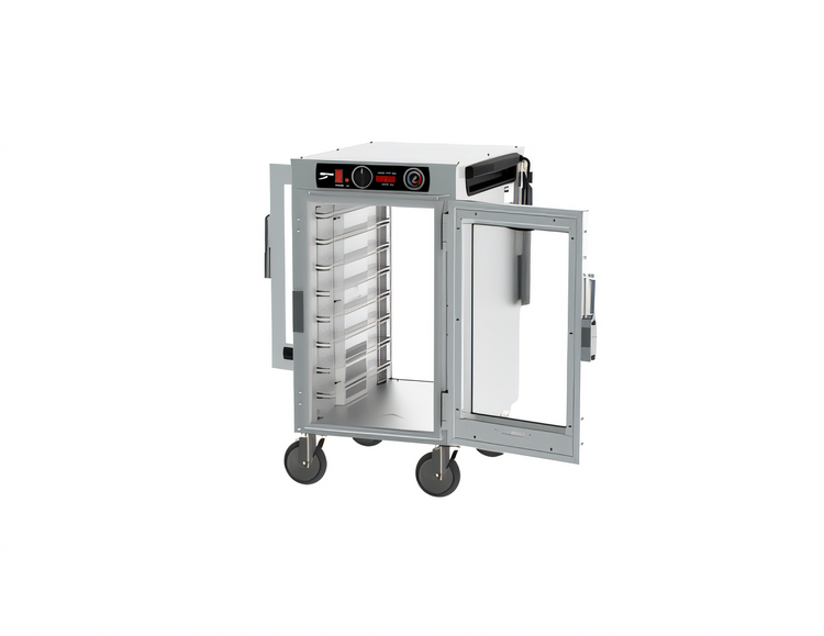 Product image #2 for Metro HotBlox Narrow 8-Pan Half-Height Mobile Pass-Thru Insulated Holding Cabinet with Clear Front and Rear Doors