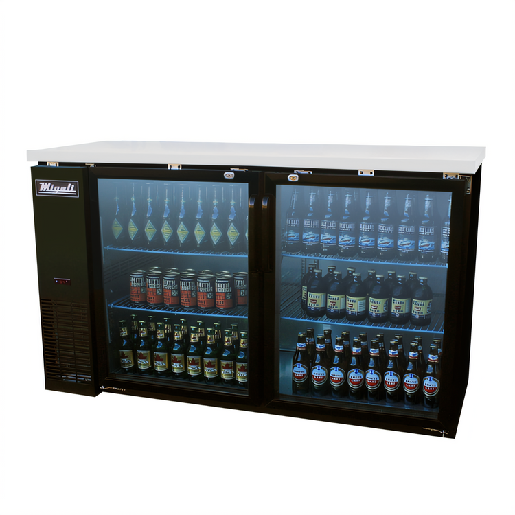 Product image #2 for Migali Competitor Series® Two-Section Glass Door Refrigerated Back Bar Cabinet, 60.8 Inch, 15.8 Cu. Ft., Self-Contained, Black and Stainless Steel