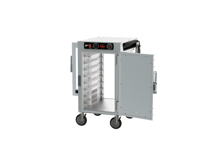 Product image #2 for Metro HotBlox Narrow 8-Pan Pass-Thru Mobile Insulated Holding Cabinet, Analog, Solid Front Door/Clear Rear Door, 120V