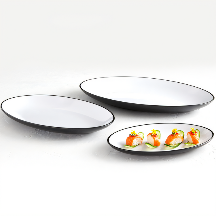 Product image #1 for American Metalcraft Black/White Oval Melamine Platter, 14 x 9 Inches