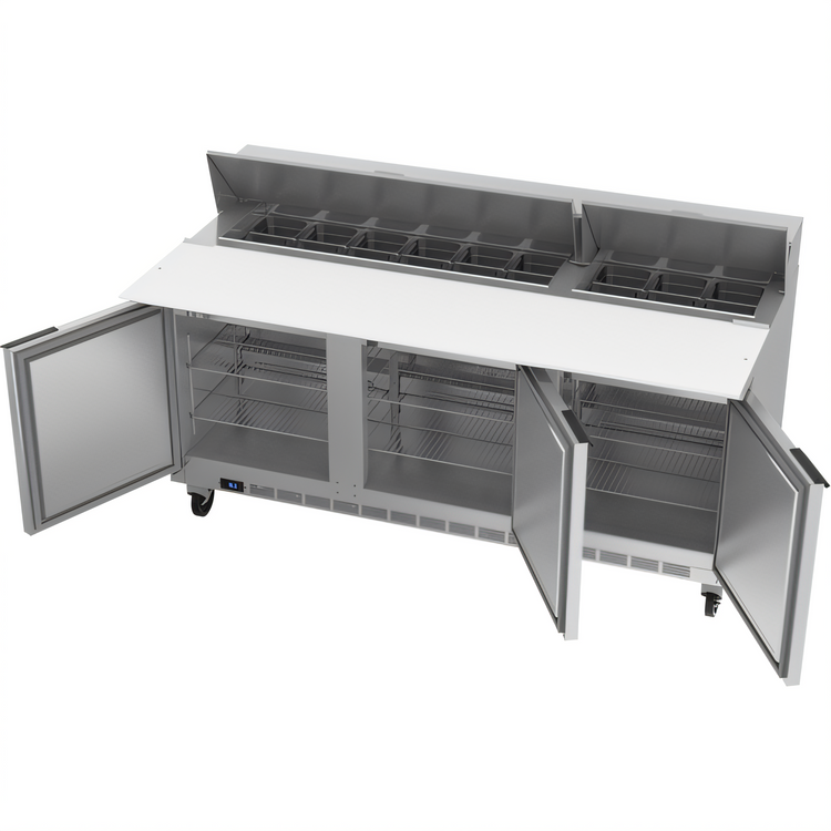 Product image #2 for Beverage-Air 72-Inch Three-Section Sandwich Prep Table Refrigerated Counter with 17-Inch Cutting Board and 18-Pan Opening