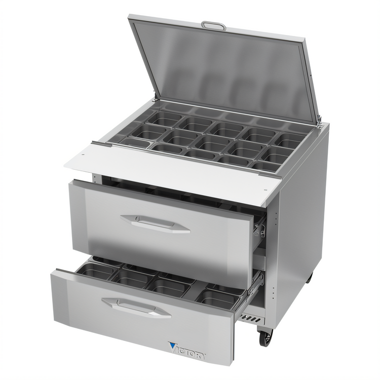Product image #2 for Victory UltraSpec VSPD36HC-15B-2 One-Section 36" Refrigerated Sandwich Prep Table with Drawers
