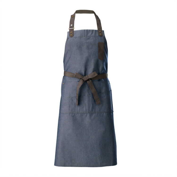 Product image #2 for Winco Signature Chef Full-Length Blue Bib Apron with 8 Waist Pockets and Pen Pocket
