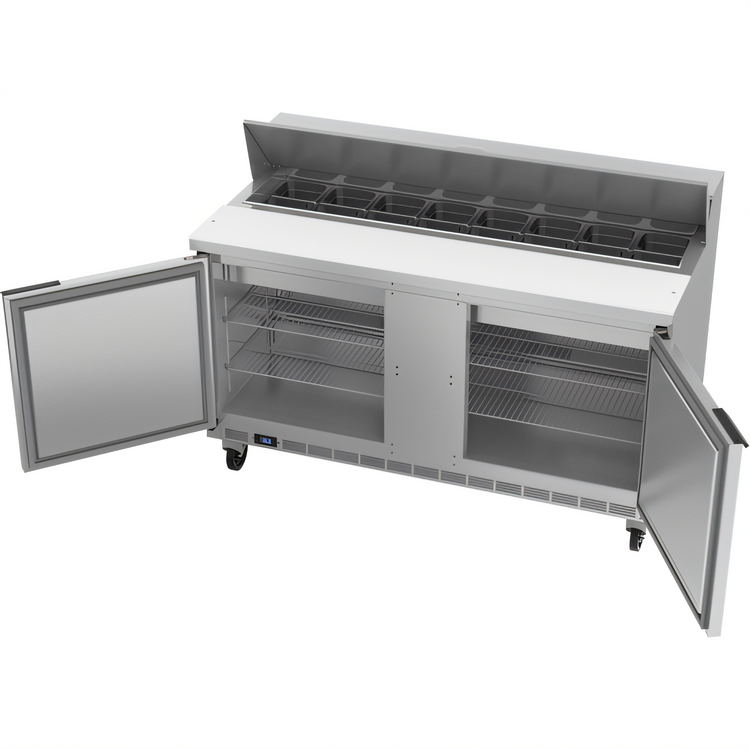Product image #2 for Beverage-Air 60-Inch Two-Section Sandwich Prep Table Refrigerator, 16-Pan Capacity, Self-Contained R290