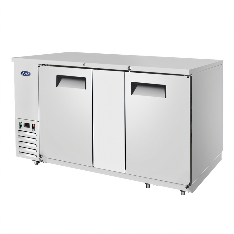 Product image #2 for Atosa 2-Section Stainless Steel Back Bar Cooler with Self-Contained Side-Mount Refrigeration and Solid Locking Doors, 21.5 Cu. Ft.