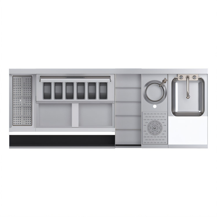 Product image #2 for Krowne Royal Series Single Zero-Step Refrigerated Speed Station with 10-Circuit Cold Plate, Sink, Glass Rinser, and Speedrail