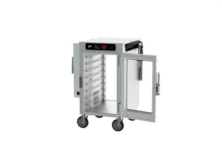 Product image #2 for Metro HotBlox™ Narrow 8-Pan Half-Height Mobile Pass-Thru Insulated Holding Cabinet with Digital Touchscreen, Clear Front Door and Solid Rear Door, 120V
