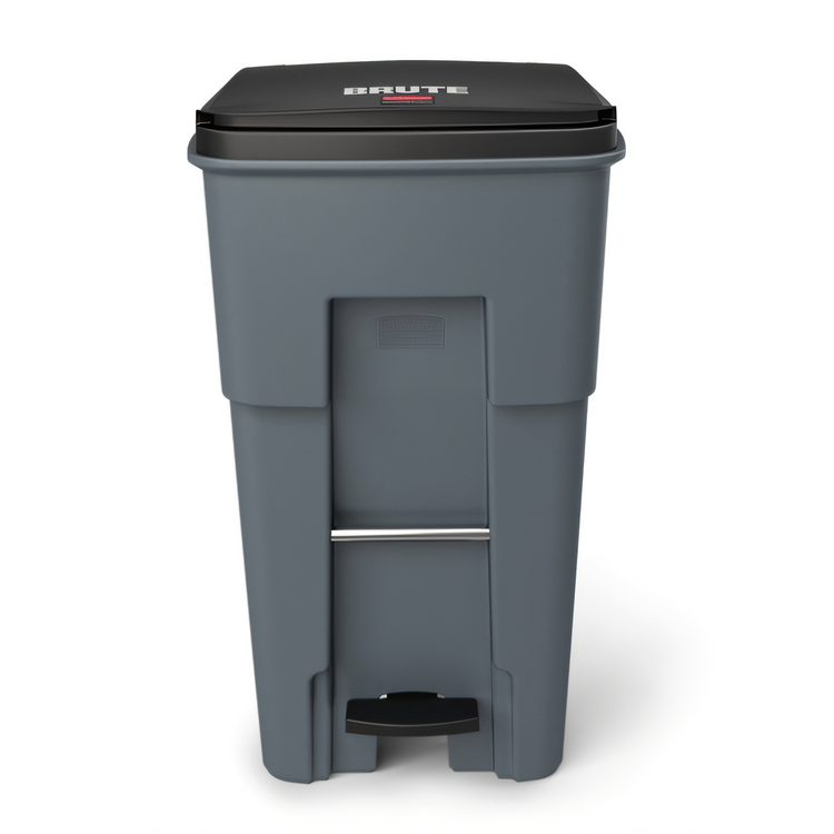 Product image #2 for BRUTE Step-On Rollout Trash Container with Hinged Lid, 65 Gallon, Gray