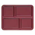 Thumbnail image #2 for CFS Brands KL44485 4-Compartment Rectangular Melamine School Tray, Dark Cranberry, 11" x 8-1/2" Case of 12
