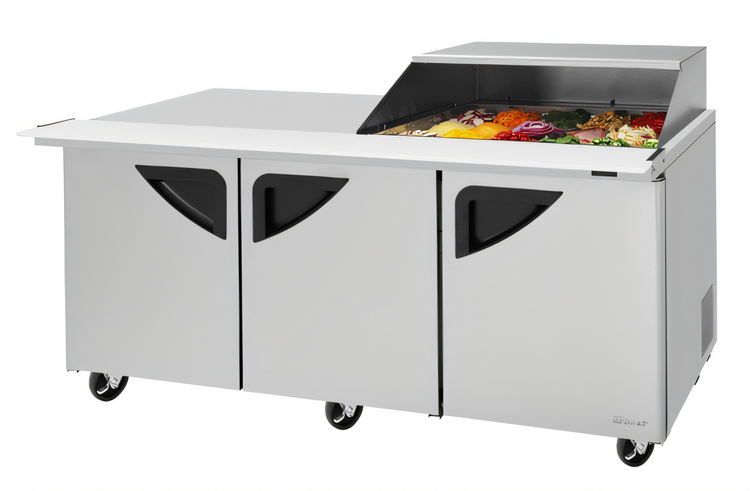 Product image #2 for Turbo Air Super Deluxe 72-5/8 Inch 3-Section Sandwich/Salad Mega Prep & Work Station with Slide-Back Lid, 15-Pan Capacity