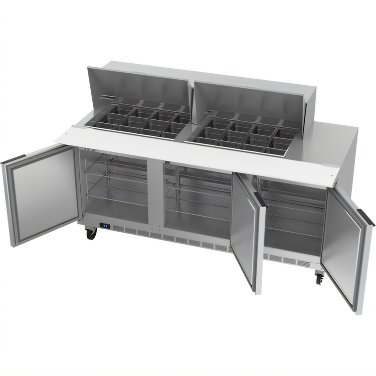 Product image #2 for Beverage-Air 72-Inch Mega Top Refrigerated Sandwich Prep Table, 3 Doors, 24-Pan Capacity